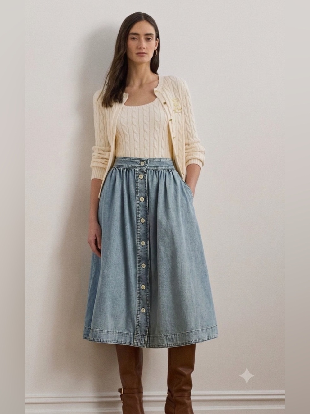 Lauren Ralph Lauren button-front gathered midi skirt